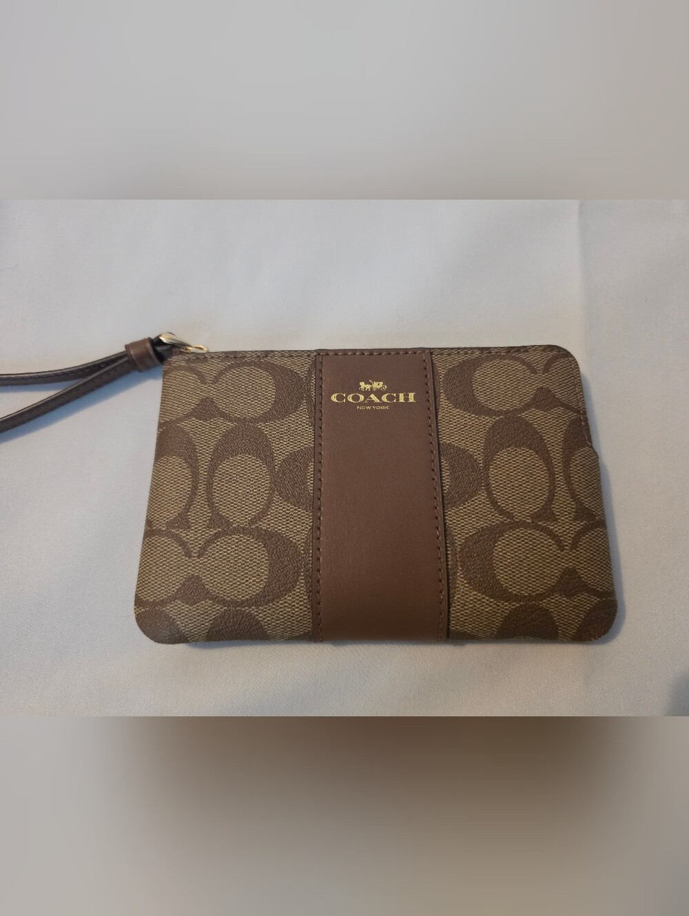 COACH Brown Signature Canvas Zip Wristlet
